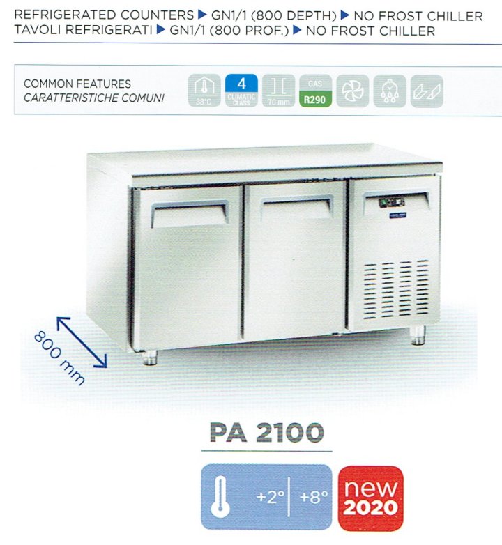 Tavolo refrigerato PA2100 pasticceria inox, positivo + 2/+8°. -  Attrezzature per locali pubblici