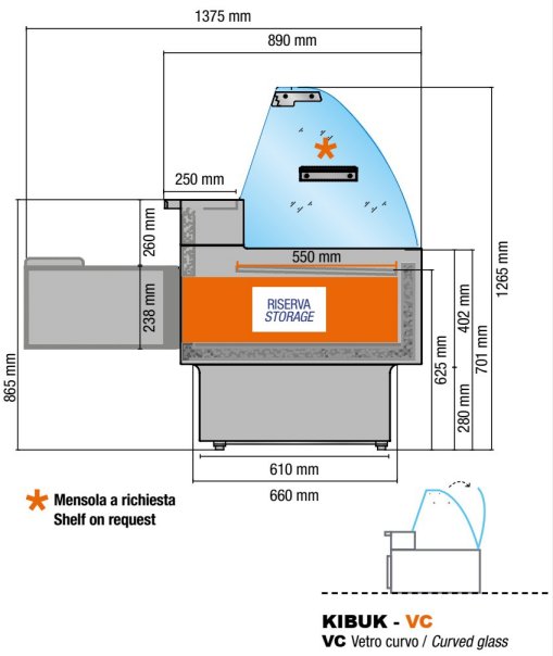 Vetrina Refrigerata Espositiva Semi Ventilata KIBUK100 - Lunghezza Cm 106